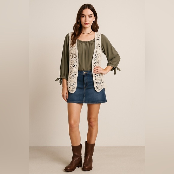 Express Olive Off-Shoulder Peasant Blouse - Size Large - Picture 2 of 7